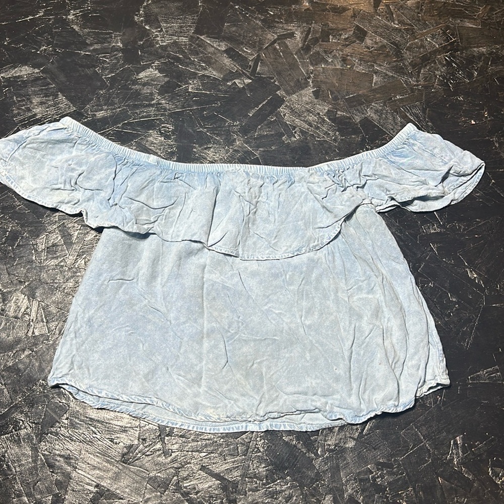 Denim Wash, Off the Shoulder, Crop Top